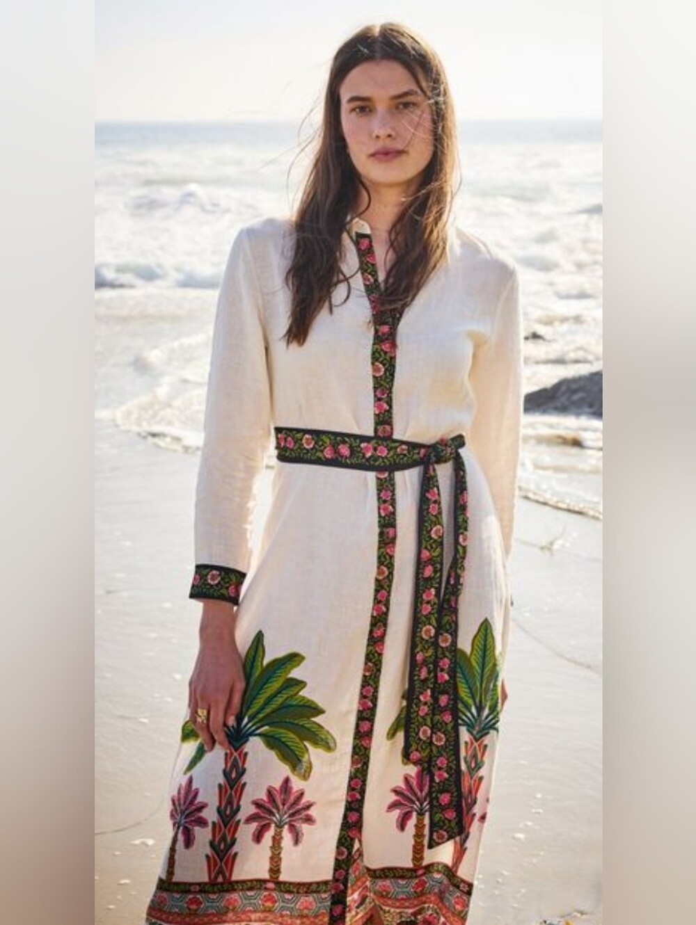 Printfresh Linen Playa Palms Monaco Midi Dress Off White Medium M - Picture 8 of 9